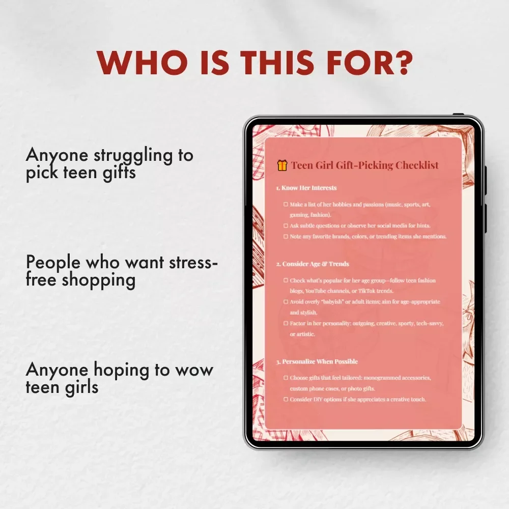 Teen Girl Gift-Picking Checklist | Printable Digital Download | How to Pick Gifts for a Teen Girl | Gift Guide for Teens | Thoughtful & Trendy Gift Ideas