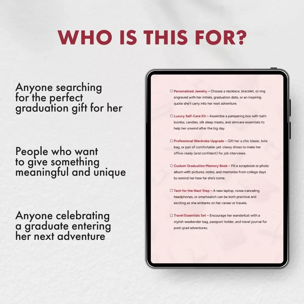 The Ultimate Graduation Gift Checklist for Her | Printable Guide for College Graduation Gifts for Her | Digital Download Gift Planner