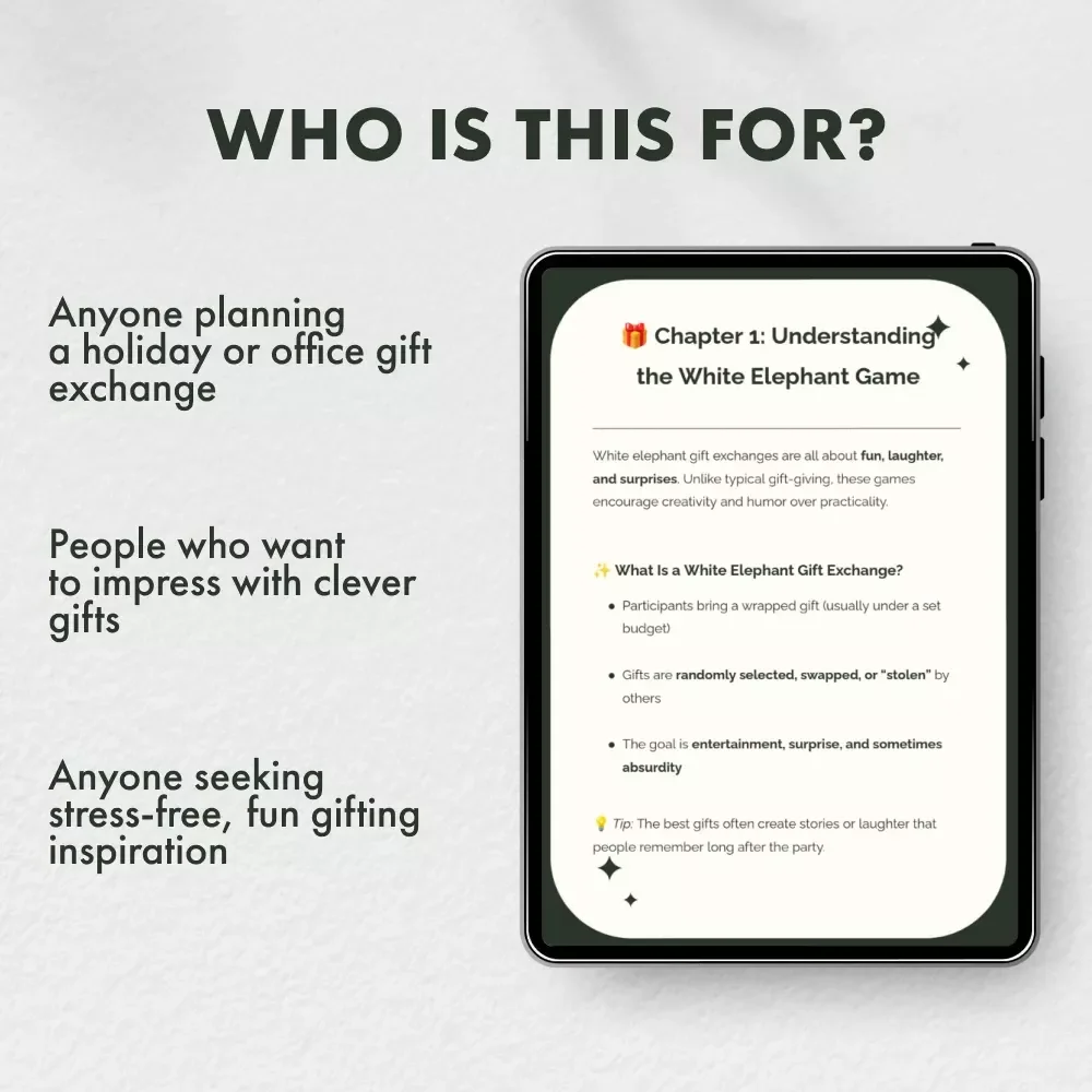 White Elephant Hilarious Gift Ideas | Ultimate Guide for Funny, Unique & Memorable White Elephant Gift Ideas | Digital Download eBook & Checklist for Holiday Parties, Office Games & Family Fun