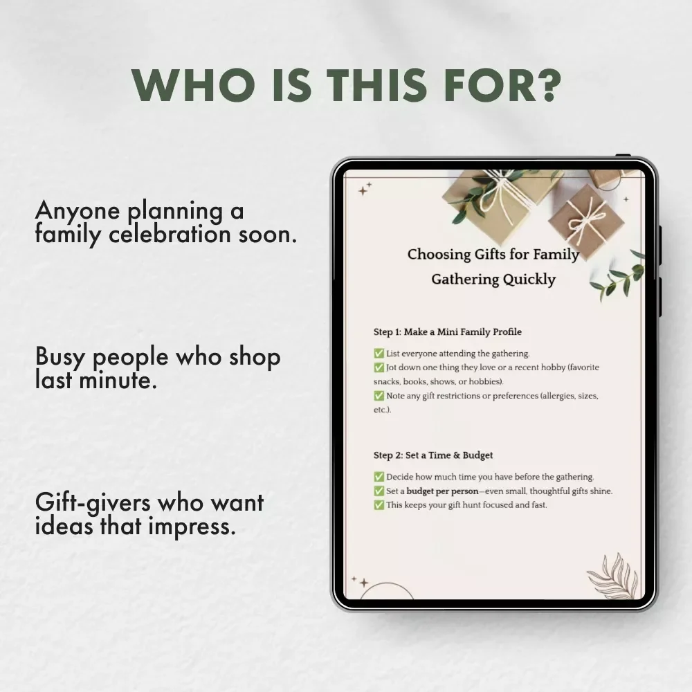 Choosing Gifts for Family Gathering Quickly | Printable Checklist for How to Choose Gifts Quickly for a Family Gathering | Instant Digital Download Guide