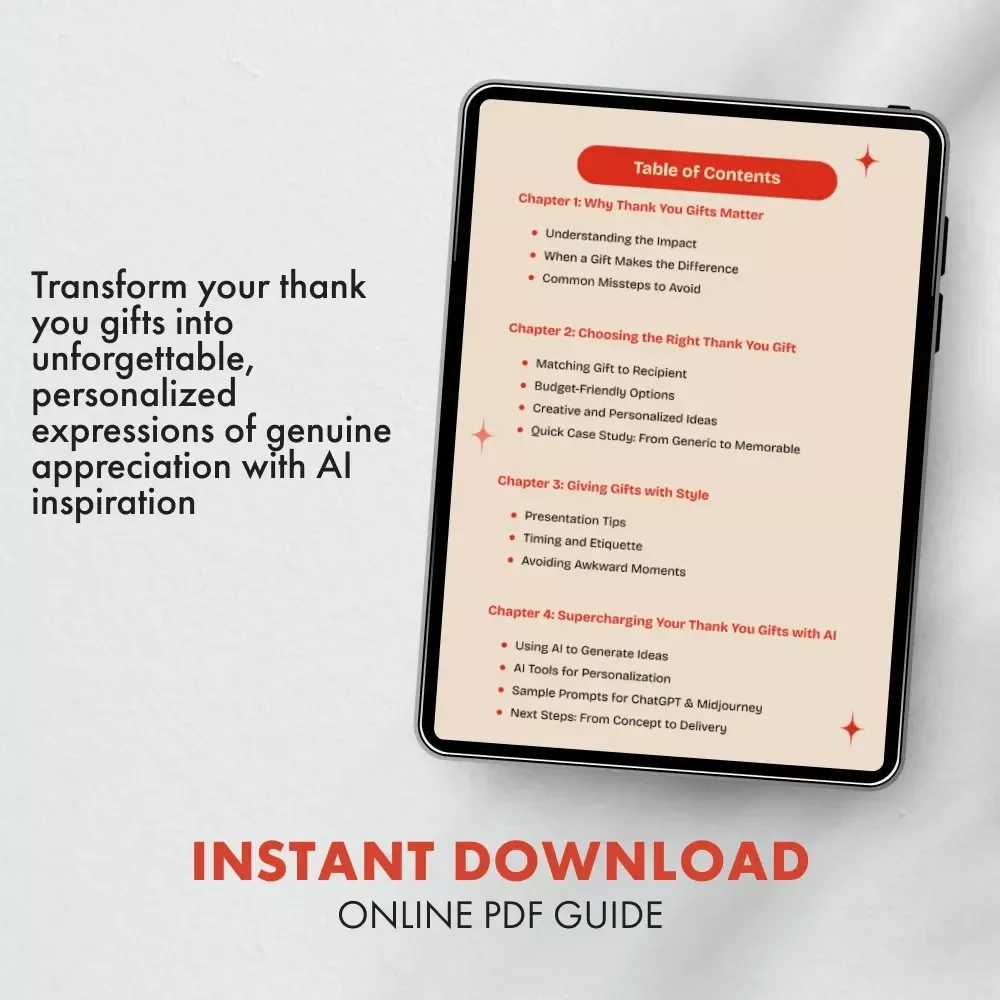 Beyond a Simple Thank You | Digital Download eBook Guide for Thank You Gifts, AI Gift Ideas, Personalized Gifting Etiquette & Creative Thank You Inspiration