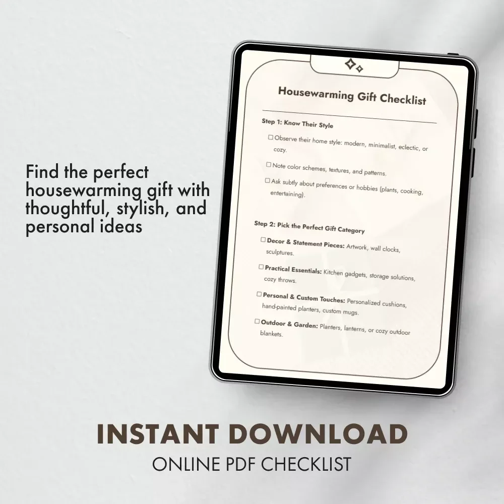 Housewarming Gift Checklist | What to Buy for Housewarming | Printable Digital Download Guide for Perfect Home Gifts