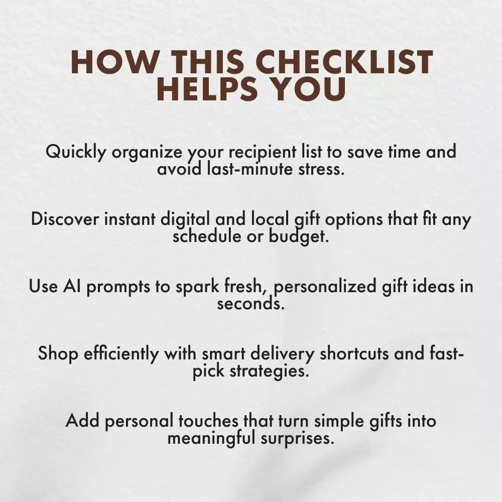 How to Get Gifts Fast for Friends & Family Checklist | Last-Minute Gift Ideas | Instant Download | Holiday & Birthday Gift Planner | Printable Guide on How to Get Gifts Fast for Friends and Family
