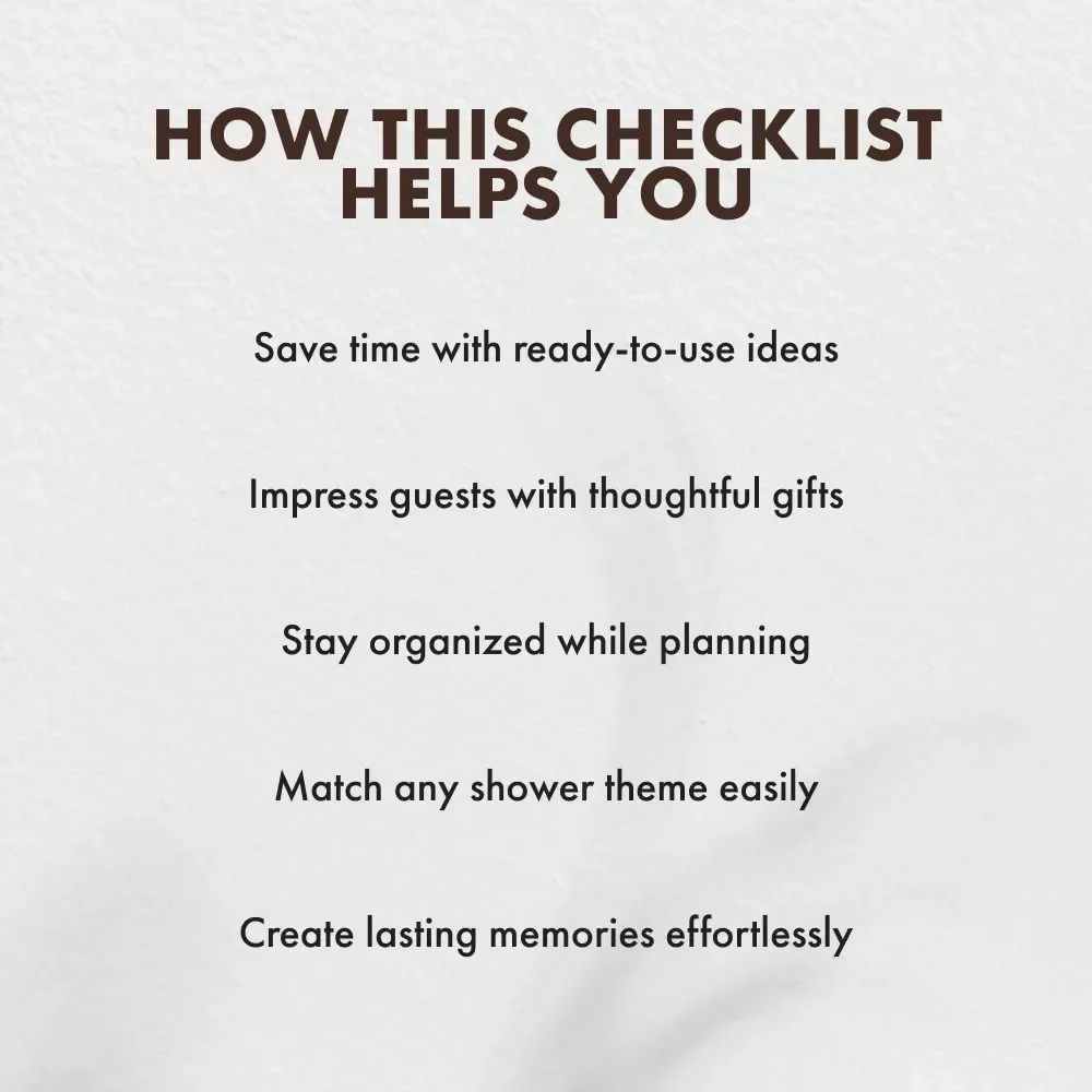 The Ultimate Baby Shower Guest Gift Checklist | Printable Baby Shower Gift Ideas | Digital Download Party Planner for Baby Shower Favors & Thank You Gifts