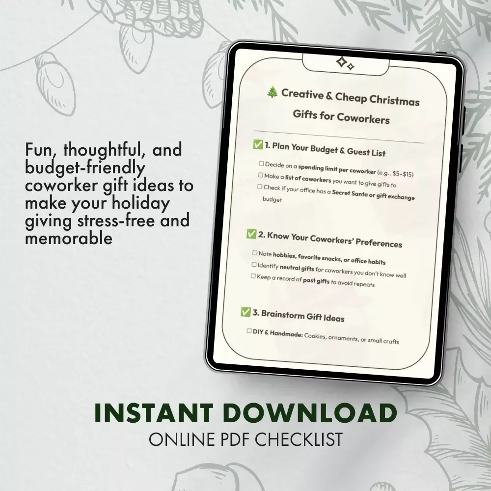 Creative & Cheap Christmas Gifts for Coworkers | Printable Holiday Gift Ideas Checklist for Office Gift Exchange, Secret Santa & Budget-Friendly Giving