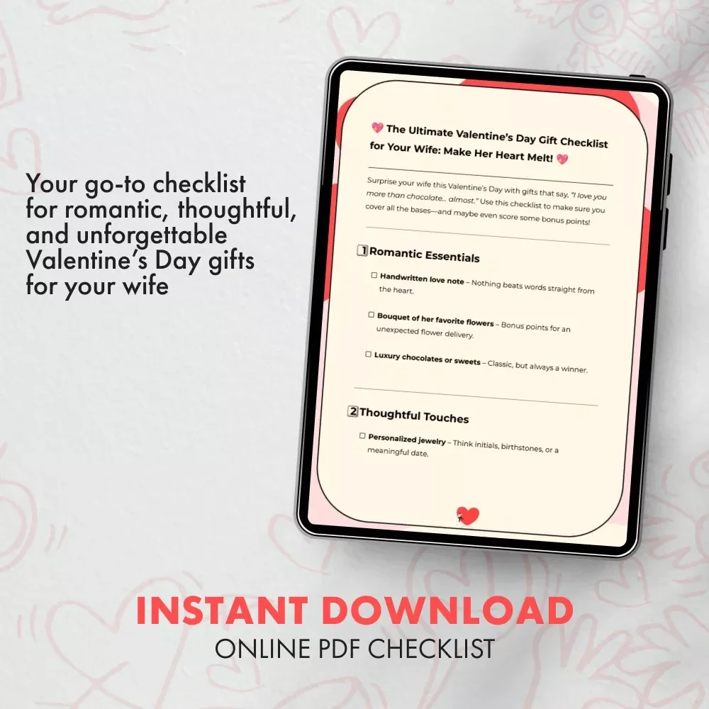 The Ultimate Valentine’s Day Gift Checklist for Your Wife: Make Her Heart Melt! | Romantic Valentines Day Gifts for Wife | Digital Download Printable Gift Guide
