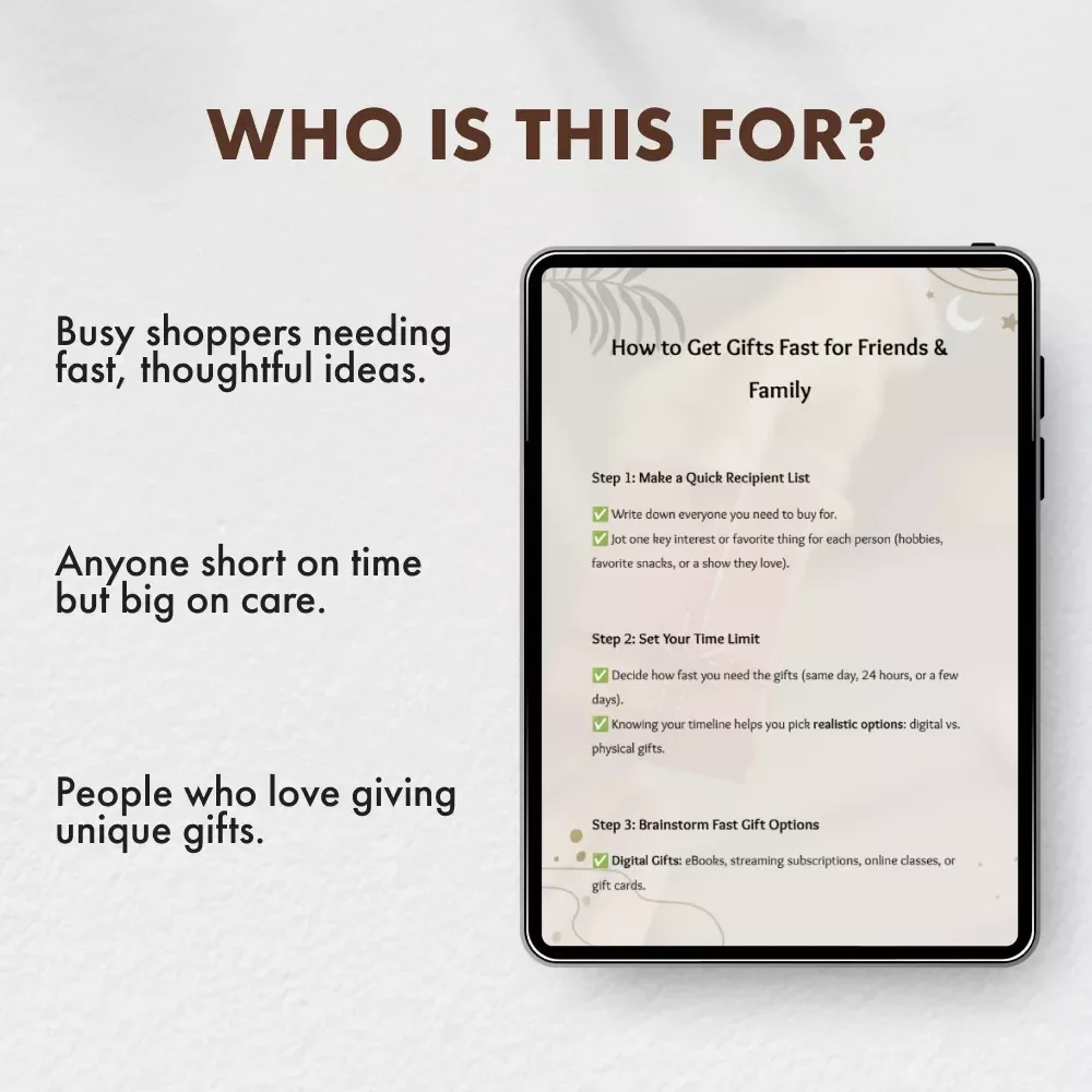 How to Get Gifts Fast for Friends & Family Checklist | Last-Minute Gift Ideas | Instant Download | Holiday & Birthday Gift Planner | Printable Guide on How to Get Gifts Fast for Friends and Family