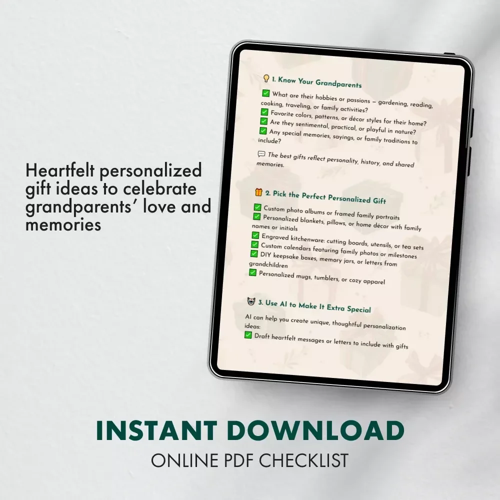 Gifts for Grandparents That Warm the Heart | Printable Personalized Gifts for Grandparents Checklist | Thoughtful Gift Ideas & AI Personalization Guide
