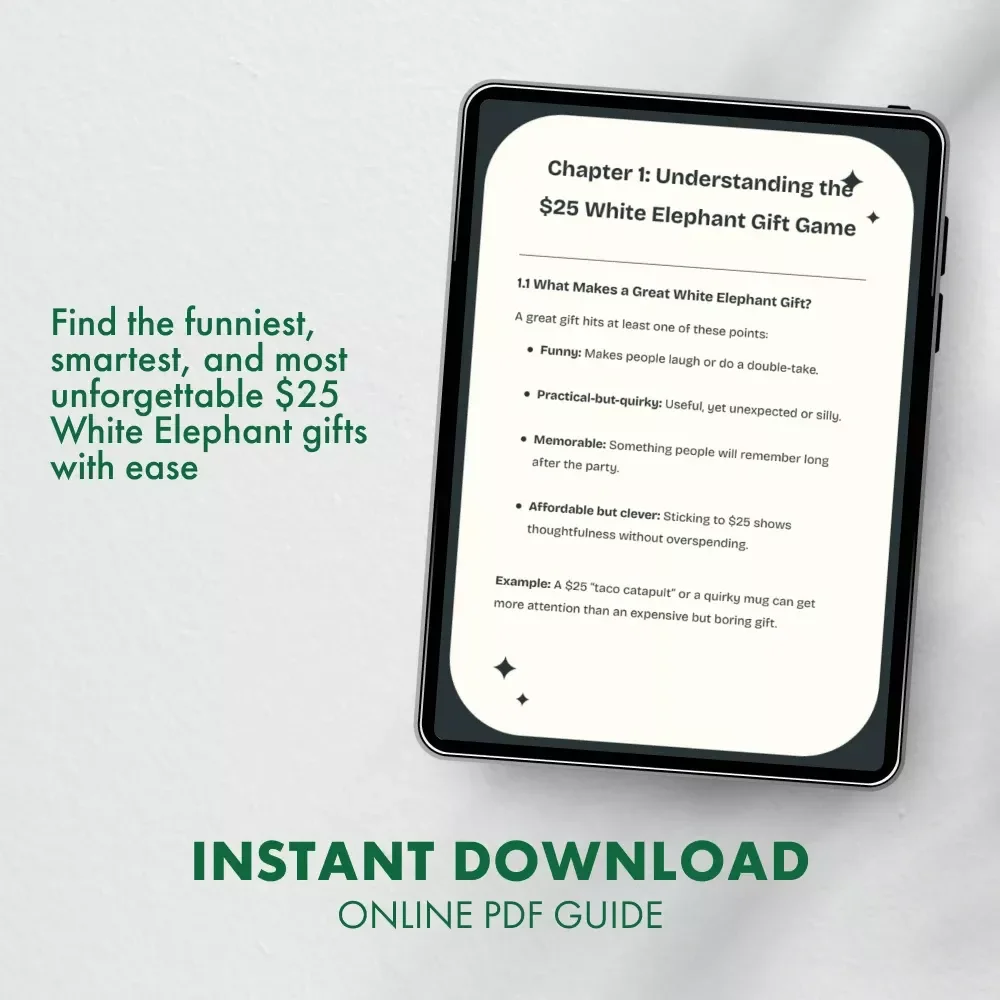 The $25 White Elephant Gifts Guide | Funny, Clever & Practical White Elephant Gift Ideas $25 | Digital Download eBook for Party Gift Exchanges