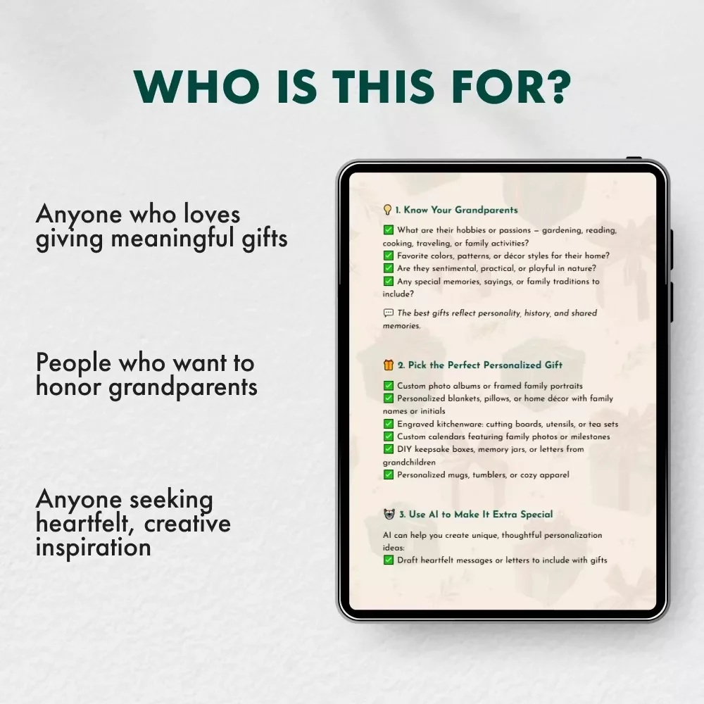 Gifts for Grandparents That Warm the Heart | Printable Personalized Gifts for Grandparents Checklist | Thoughtful Gift Ideas & AI Personalization Guide