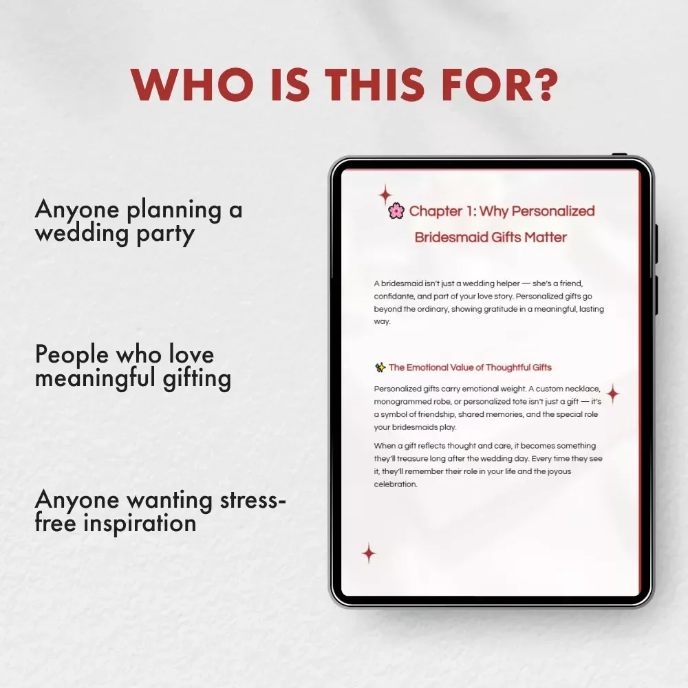 Guide to Personalized Bridesmaid Gifts | Digital Download | Thoughtful & Unique Ideas for Meaningful Personalized Bridesmaid Gifts | Wedding Planning eBook