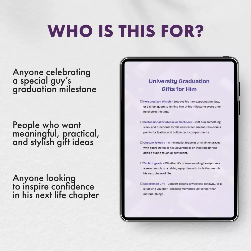 University Graduation Gifts for Him Checklist | Digital Download Graduation Gift Guide for Him | Thoughtful University Graduation Gifts for Him Ideas