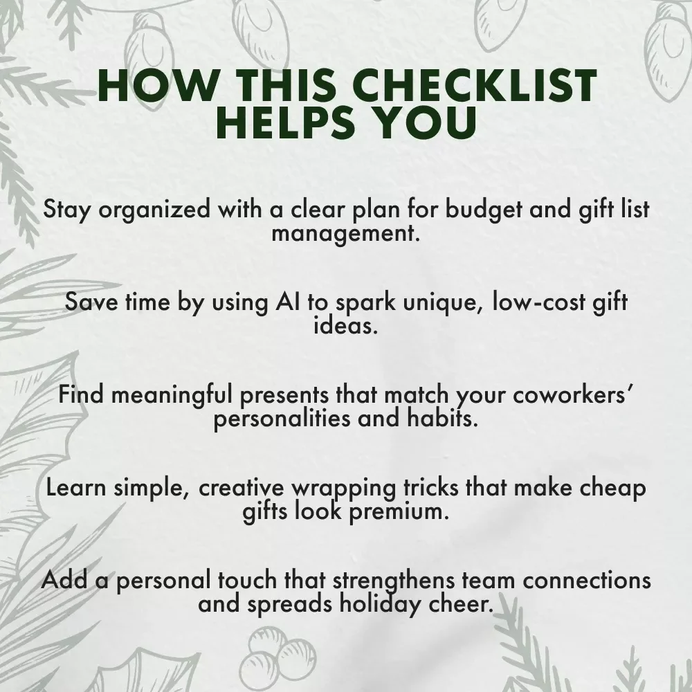 Creative & Cheap Christmas Gifts for Coworkers | Printable Holiday Gift Ideas Checklist for Office Gift Exchange, Secret Santa & Budget-Friendly Giving