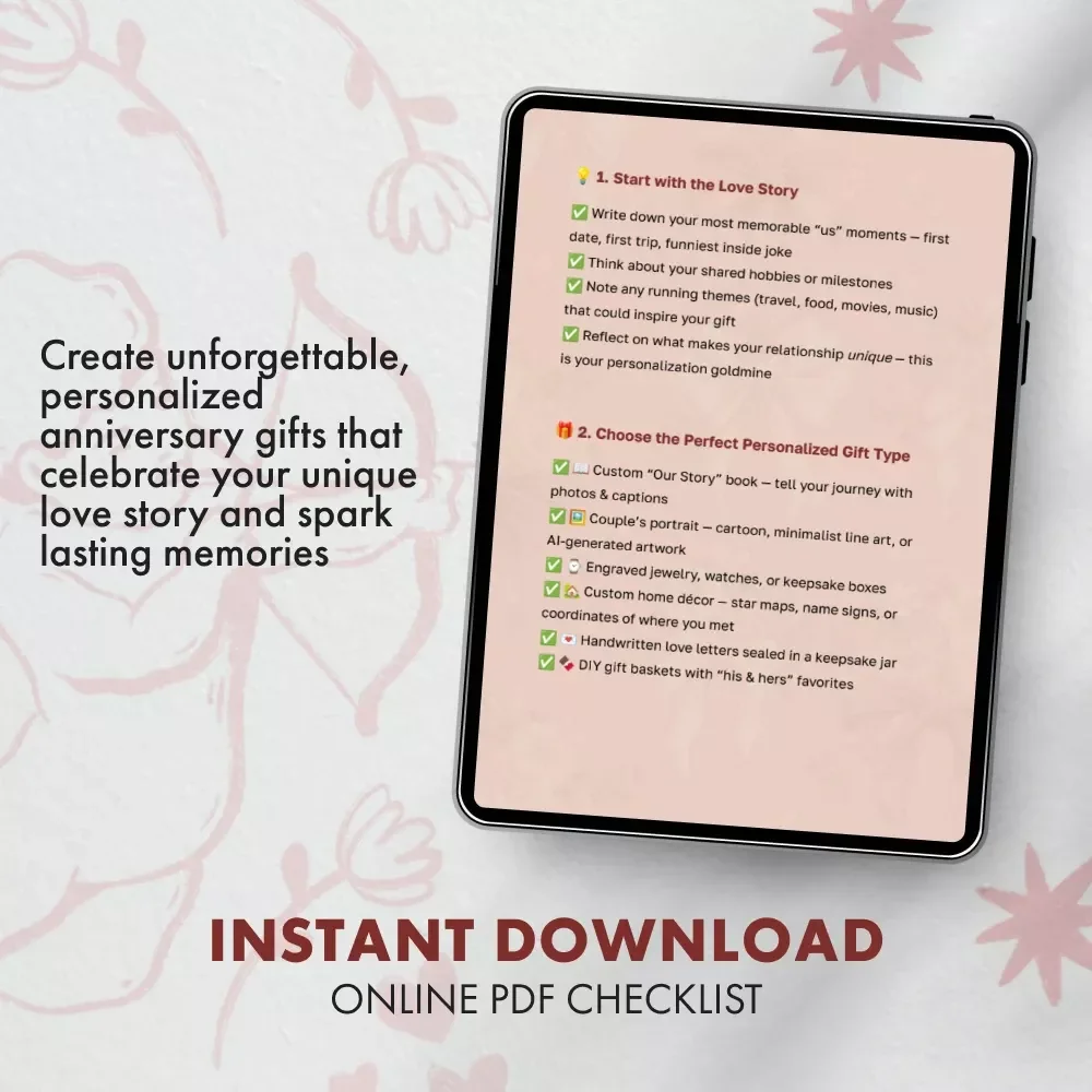Anniversary Gifts That Spark Romance & Memories | Printable Personalized Anniversary Gifts Checklist | Romantic Digital Download for Couples