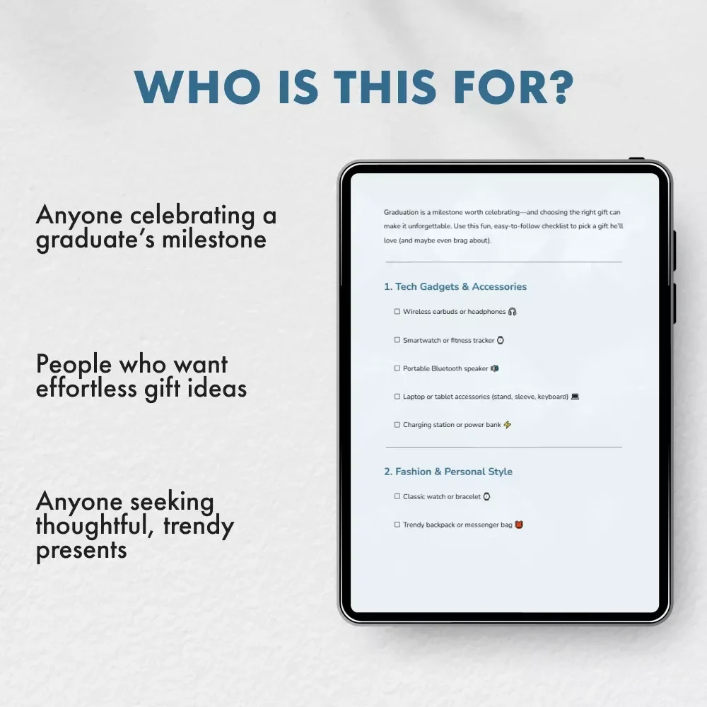 Graduation Gifts Checklist for Him | Ultimate Digital Guide for Finding Perfect Graduation Gifts for Him – Printable & Instant Download