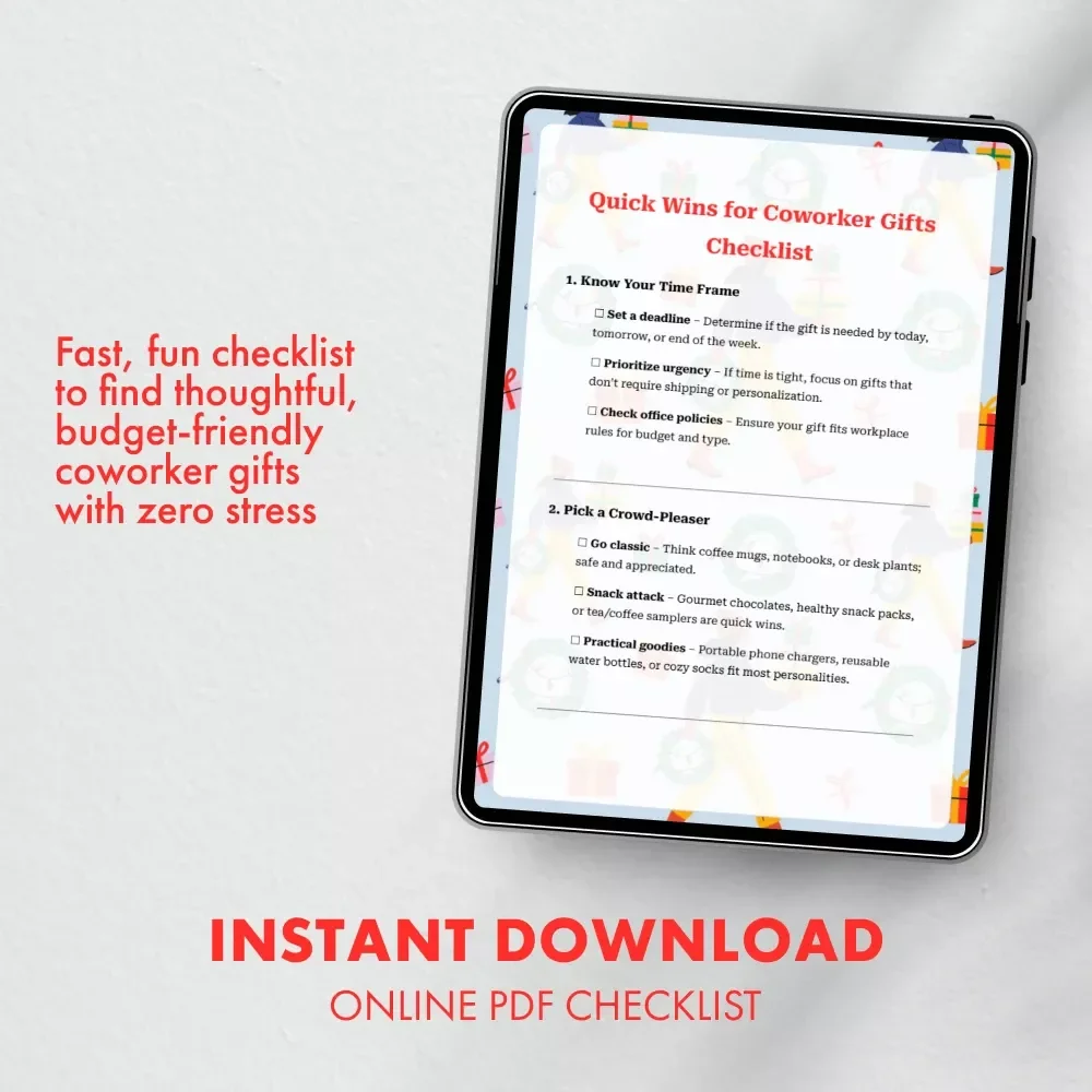 Quick Wins for Coworker Gifts Checklist | Instant Digital Download for Last-Minute Office Gift Ideas | Printable Guide on What to Get Coworkers Quickly