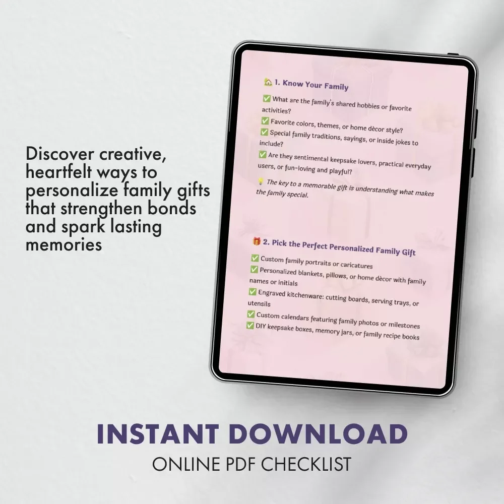 Family Gifts That Warm Hearts & Create Memories | Personalized Family Gifts Checklist | Digital Download eBook & Guide for Thoughtful Gift Ideas