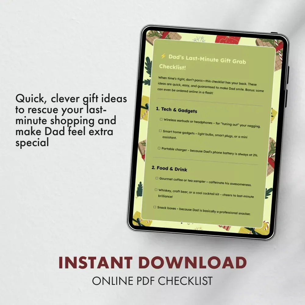 Dad’s Last-Minute Gift Grab Checklist | Instant Digital Download for What to Buy Dad Quickly | Printable Holiday, Birthday & Father’s Day Gift Ideas
