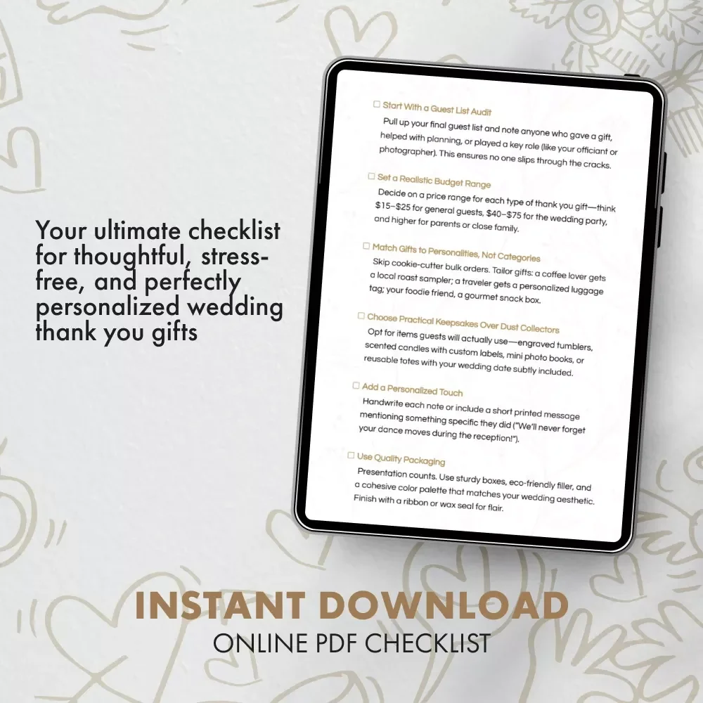 The Wedding Thank You Gift Checklist | Digital Download for Wedding Thank You Gifts | Printable Guide for Couples