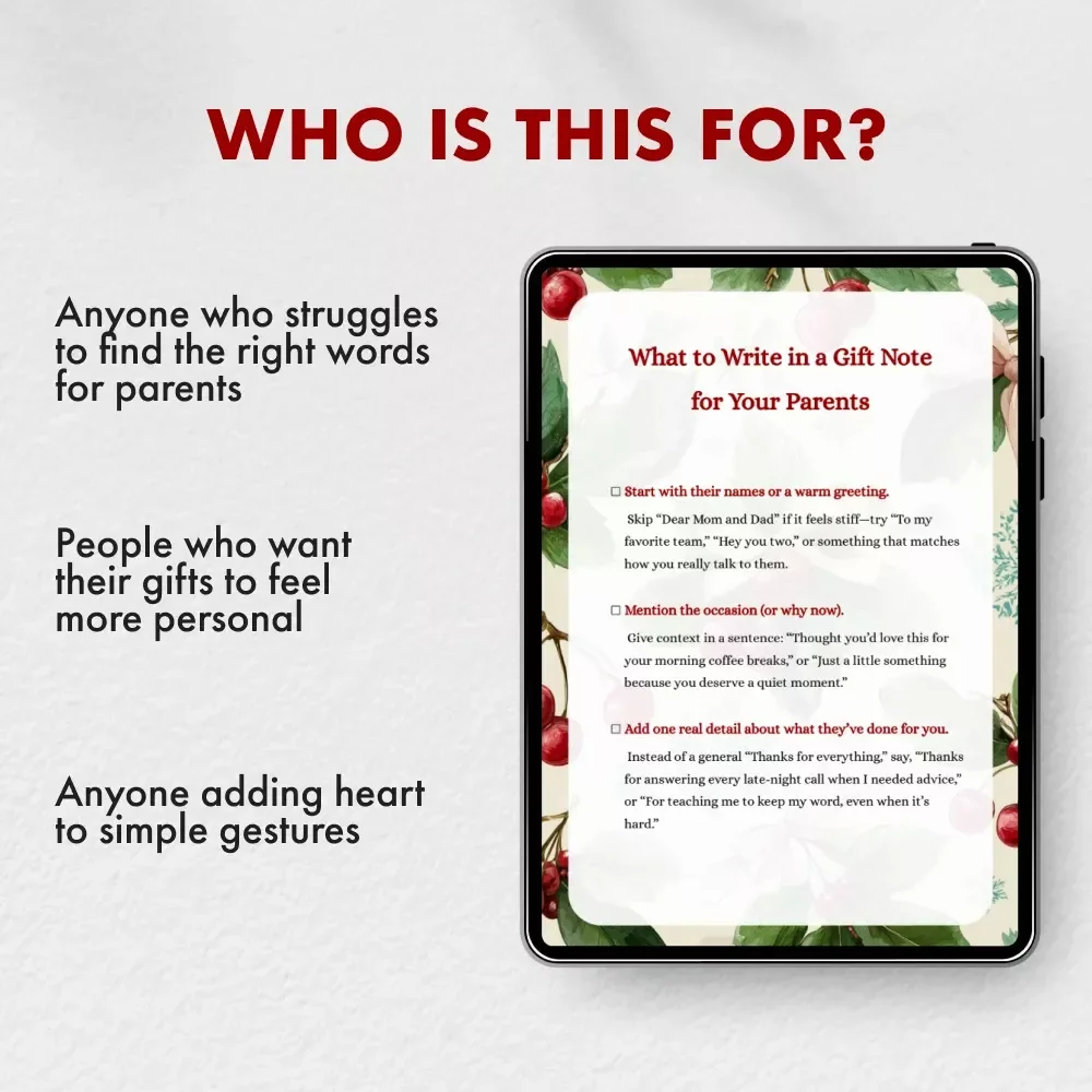 What to Write in a Gift Note for Your Parents | Printable Checklist for Meaningful Messages | What to Say in a Gift Note for Parents | Digital Download