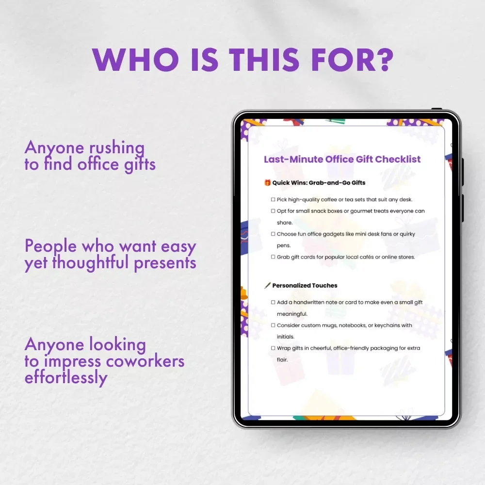 Last-Minute Office Gift Checklist | Instant Download | Best Last-Minute Gifts for Your Office, Coworkers & Team | Digital Printable Gift Planner