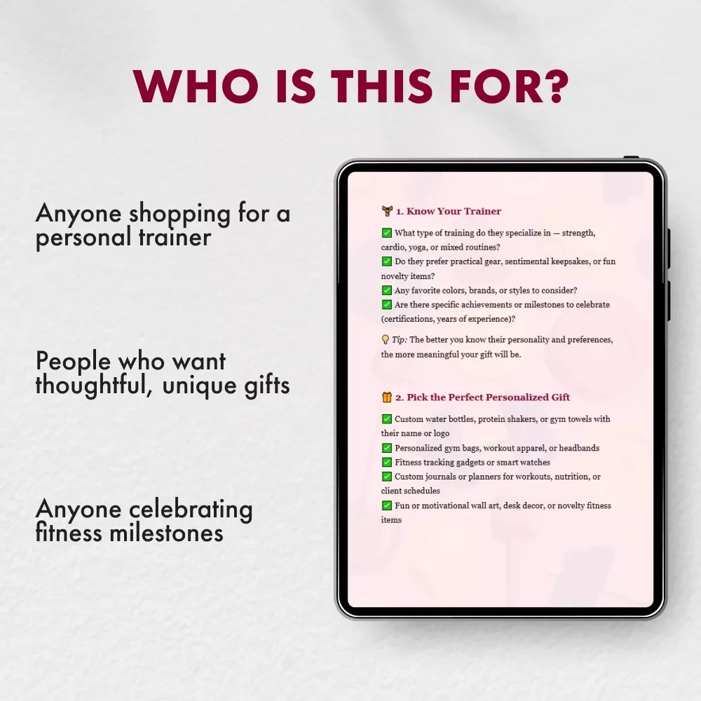 Gifts for Personal Trainers Checklist | Ultimate Digital Guide for Unique, Personalized Gift Ideas for Fitness Coaches, Gym Instructors & Wellness Professionals