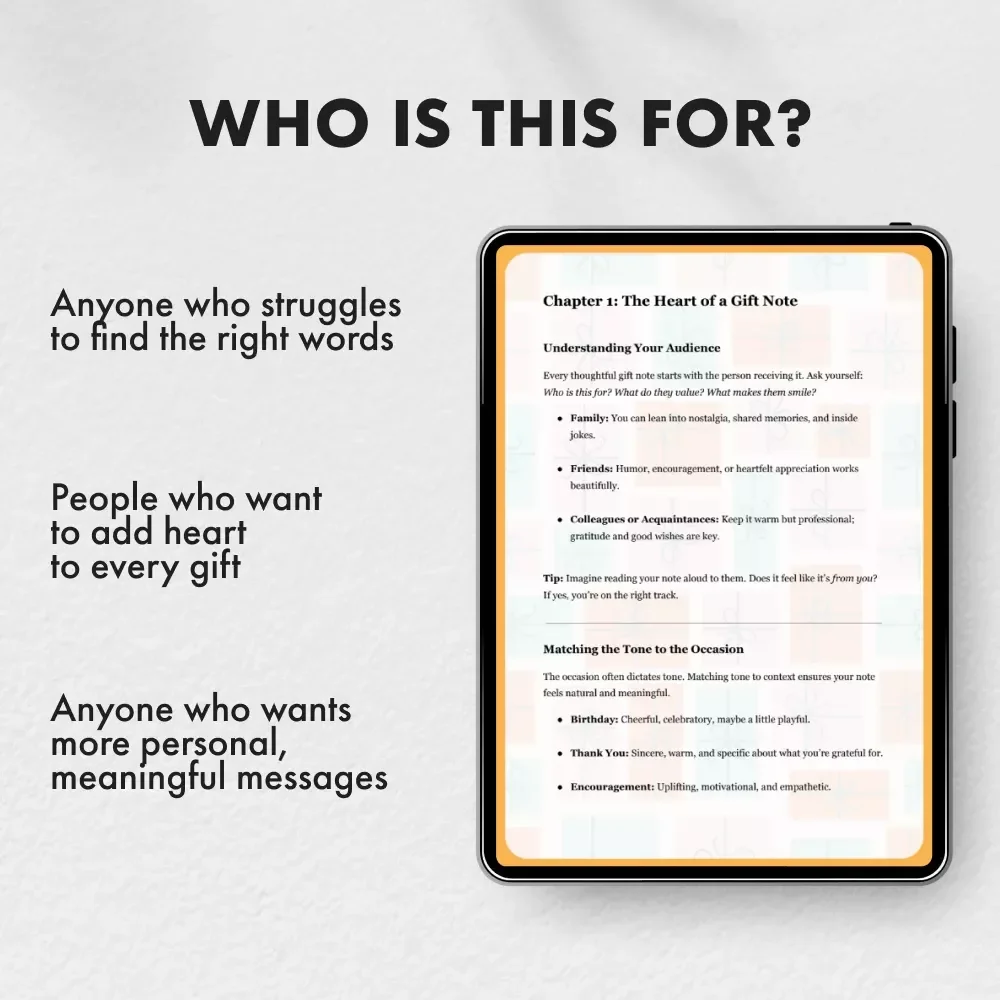 A Friendly Guide to Thoughtful Gift Messages | How to Write Thoughtful Gift Notes eBook for Heartfelt Occasions | Digital Download for Personalized Gift Messages, Gratitude Notes & Special Moments
