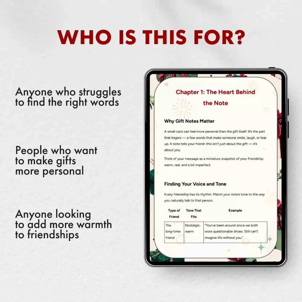 What to Write in a Gift Note for Friends | Digital Guide for Heartfelt Messages, Short Notes, and AI Writing Prompts | Perfect for Thoughtful Gift-Givers