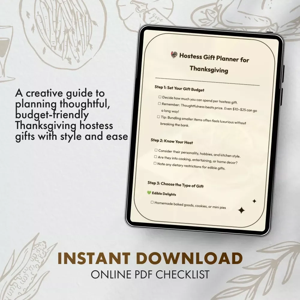 Hostess Gift Planner for Thanksgiving | Printable Checklist for Hostess Gifts for Thanksgiving | Holiday Gift Planning Guide | Digital Download