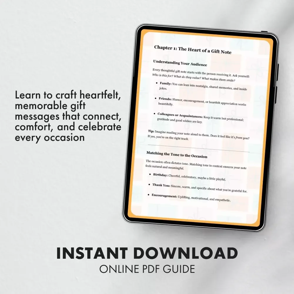 A Friendly Guide to Thoughtful Gift Messages | How to Write Thoughtful Gift Notes eBook for Heartfelt Occasions | Digital Download for Personalized Gift Messages, Gratitude Notes & Special Moments