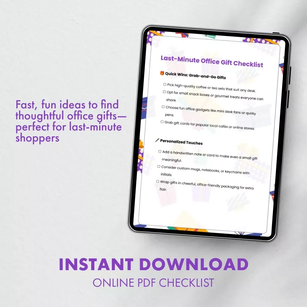 Last-Minute Office Gift Checklist | Instant Download | Best Last-Minute Gifts for Your Office, Coworkers & Team | Digital Printable Gift Planner