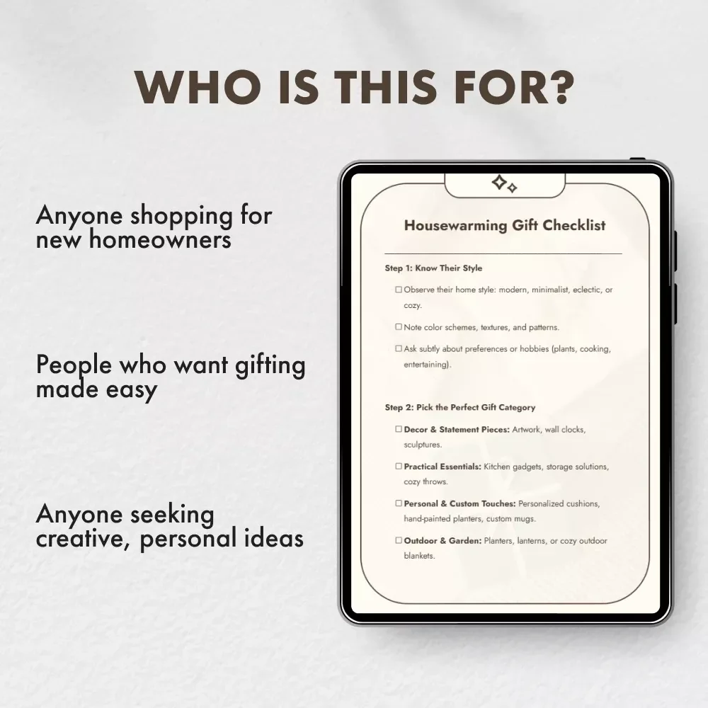 Housewarming Gift Checklist | What to Buy for Housewarming | Printable Digital Download Guide for Perfect Home Gifts