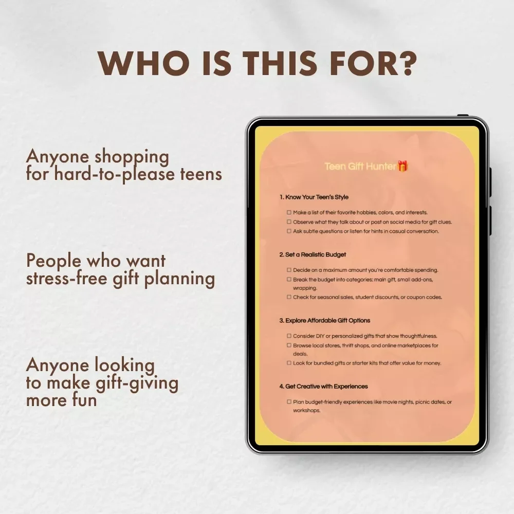 Teen Gift Hunter | Printable Checklist | How to Find Gifts for Teens on a Budget | Digital Download Gift Guide for Parents & Shoppers