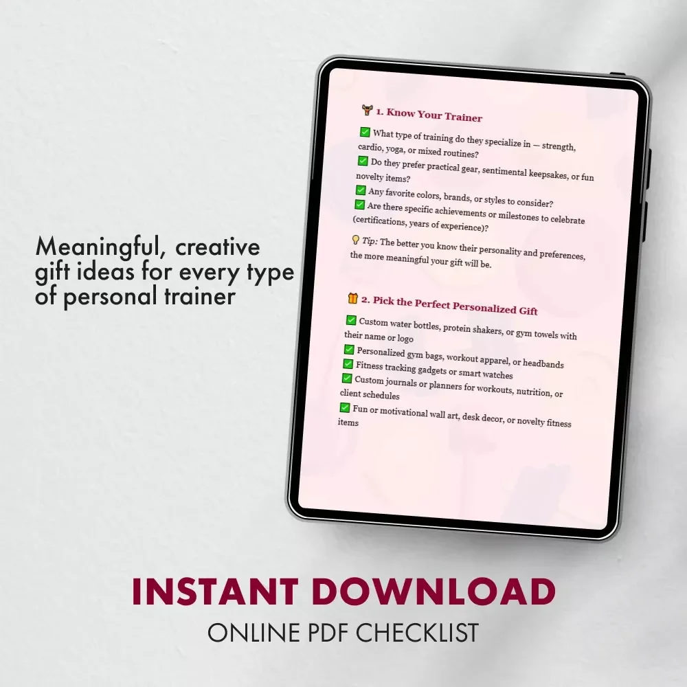 Gifts for Personal Trainers Checklist | Ultimate Digital Guide for Unique, Personalized Gift Ideas for Fitness Coaches, Gym Instructors & Wellness Professionals