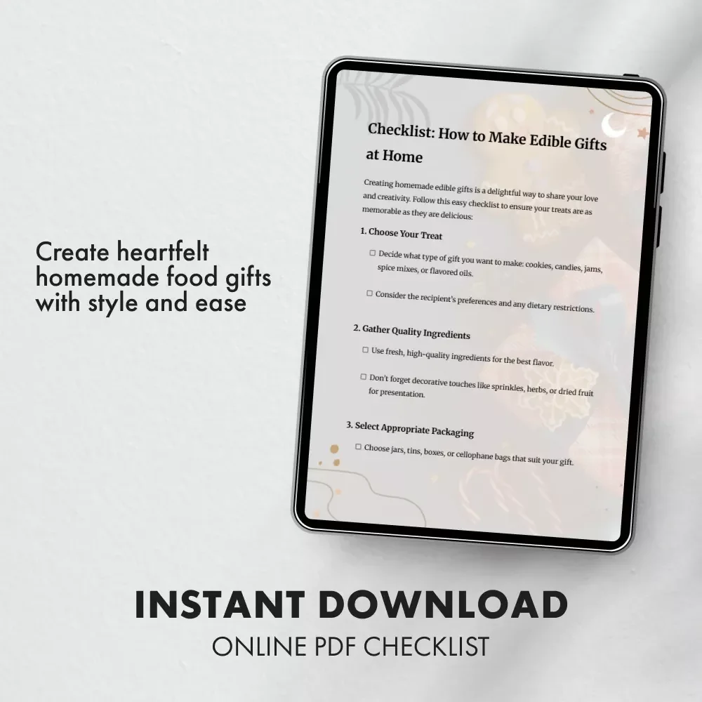 Checklist: How to Make Edible Gifts at Home | DIY Food Gift Ideas, Homemade Holiday Treats, Kitchen Craft Guide (Printable Digital Download)