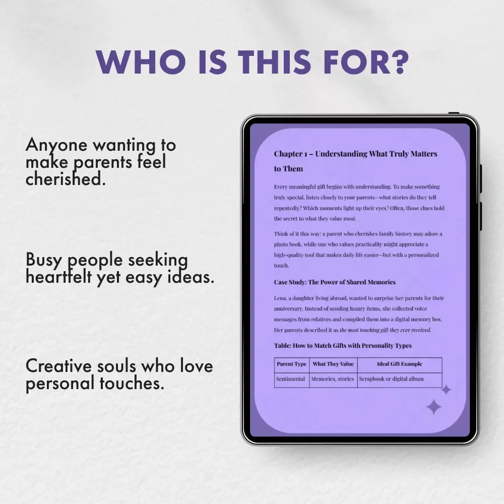 Heartfelt Gifts for Parents That Speak Love | Digital Guide for Tips for Meaningful Gifts for Parents | Unique Gift Ideas, Personalization & Experiences eBook