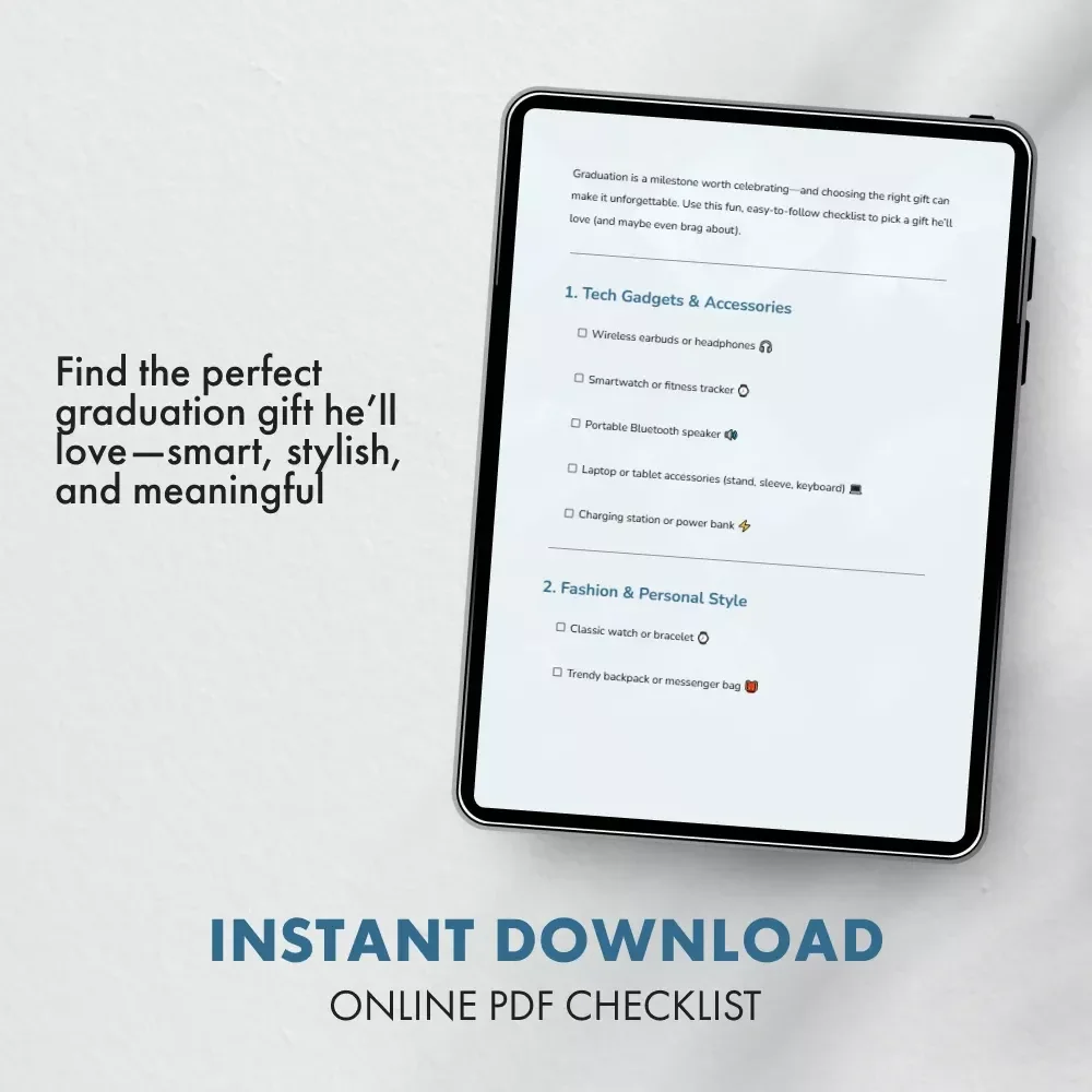 Graduation Gifts Checklist for Him | Ultimate Digital Guide for Finding Perfect Graduation Gifts for Him – Printable & Instant Download
