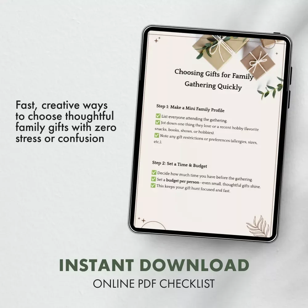 Choosing Gifts for Family Gathering Quickly | Printable Checklist for How to Choose Gifts Quickly for a Family Gathering | Instant Digital Download Guide