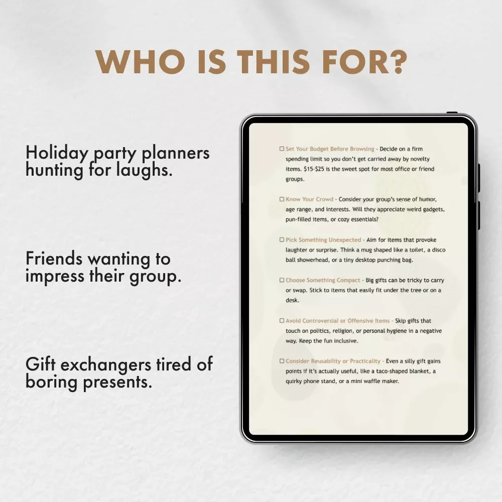 The Quirky White Elephant Gift Checklist | Funny Holiday Gift Ideas | Digital Download of Top White Elephant Gifts Guide