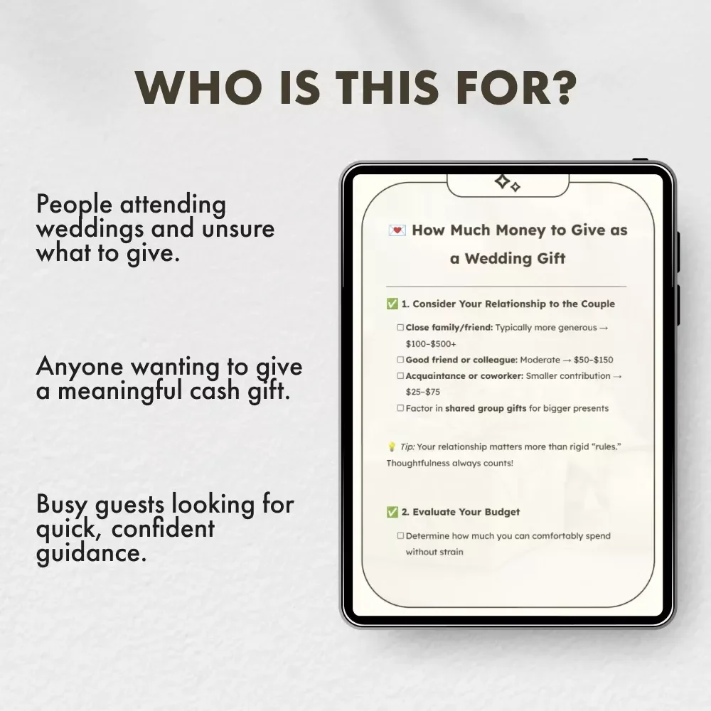 How Much Money to Give as a Wedding Gift | Printable Wedding Gift Etiquette Checklist | Digital Download Guide for Gift Amounts and Presentation Ideas | how much money for wedding gift