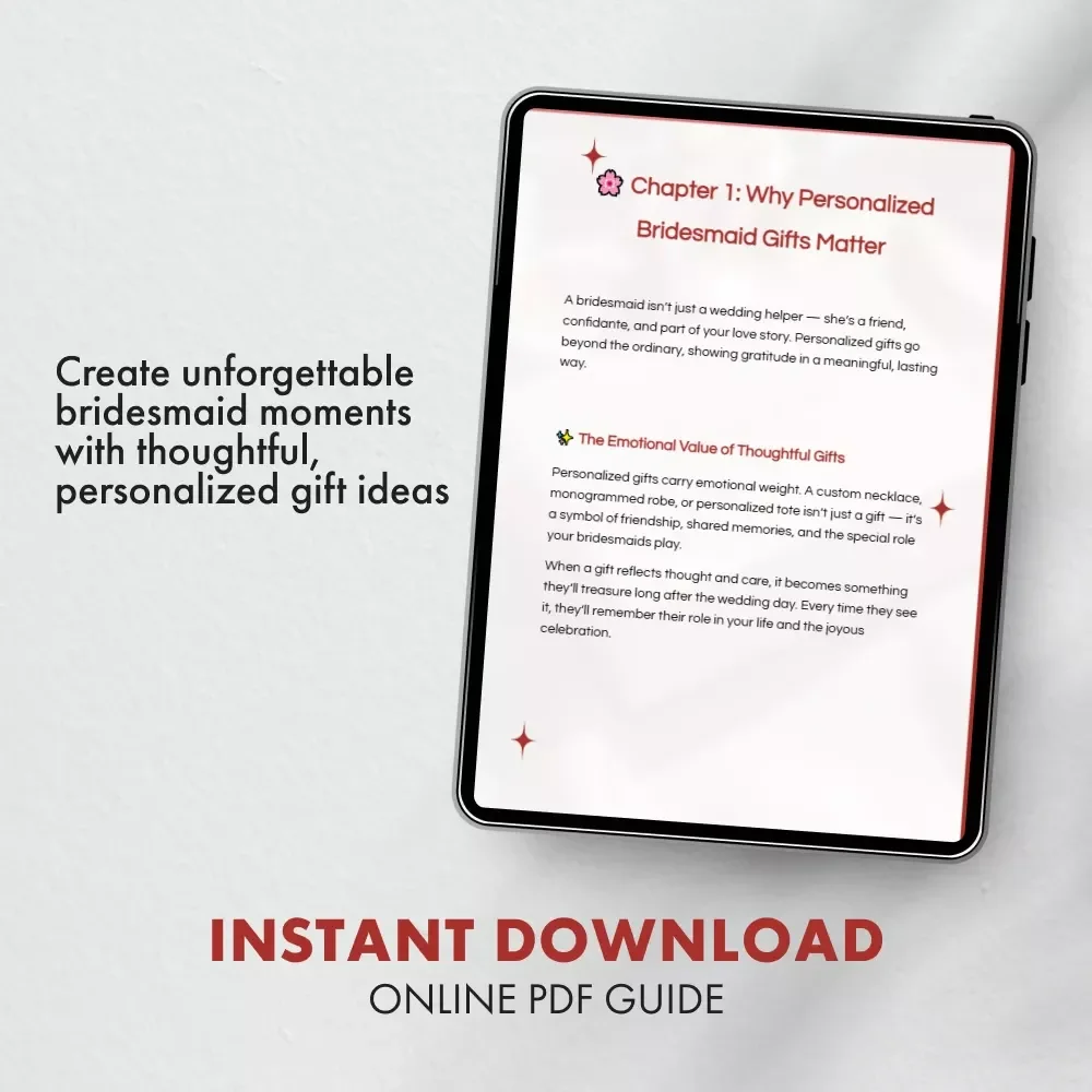 Guide to Personalized Bridesmaid Gifts | Digital Download | Thoughtful & Unique Ideas for Meaningful Personalized Bridesmaid Gifts | Wedding Planning eBook