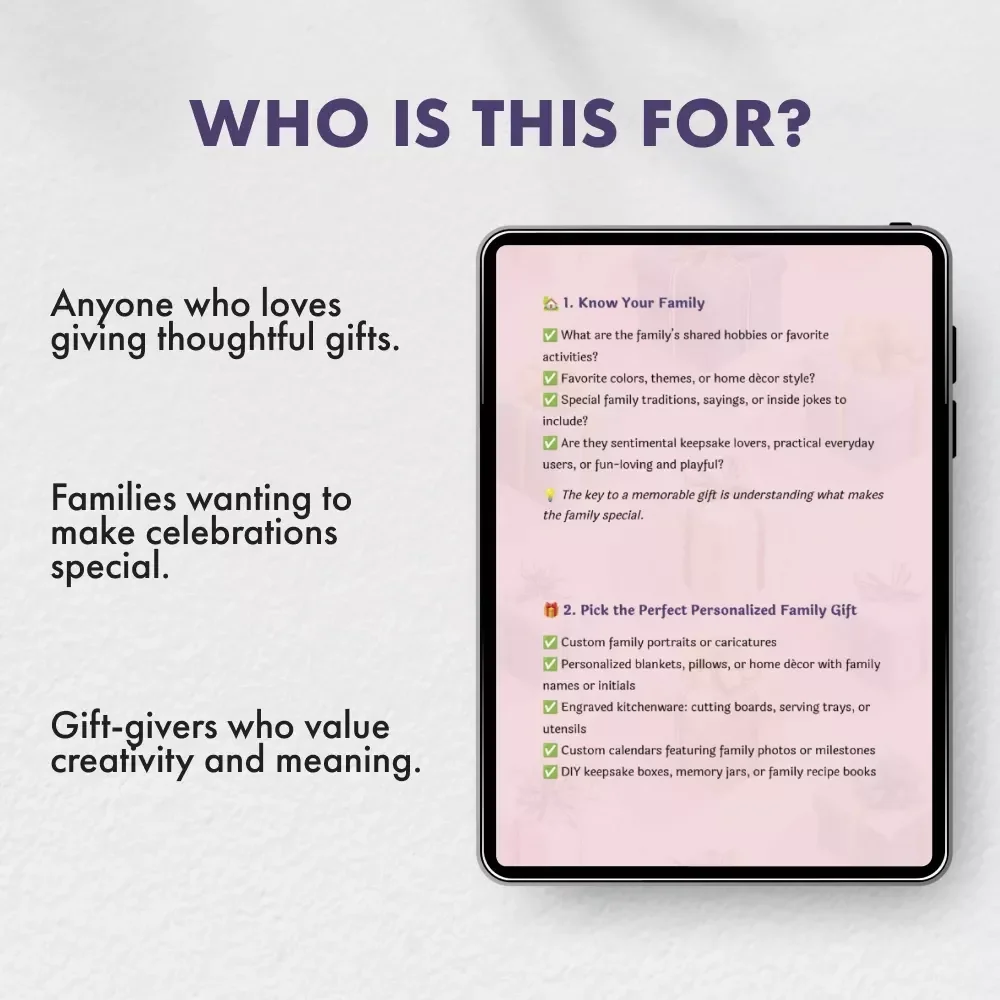 Family Gifts That Warm Hearts & Create Memories | Personalized Family Gifts Checklist | Digital Download eBook & Guide for Thoughtful Gift Ideas