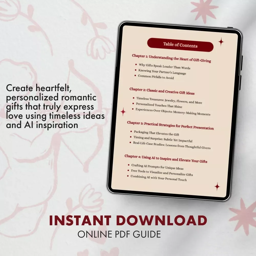 Crafting Romantic Love Gifts | Digital Download Guide for Meaningful, Personalized, and Creative Gift Ideas Using AI | Romantic Gift-Giving eBook for Couples, Anniversary, and Valentine’s Day Inspiration