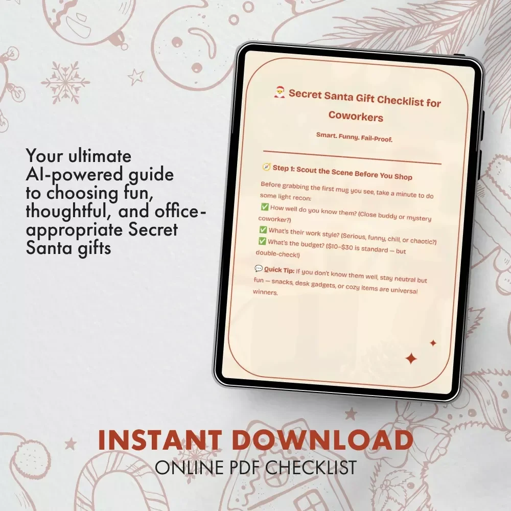 Secret Santa Gift Checklist for Coworkers | Printable Holiday Gift Guide | Fun & Easy Secret Santa Gift Ideas for Coworkers | Digital Download