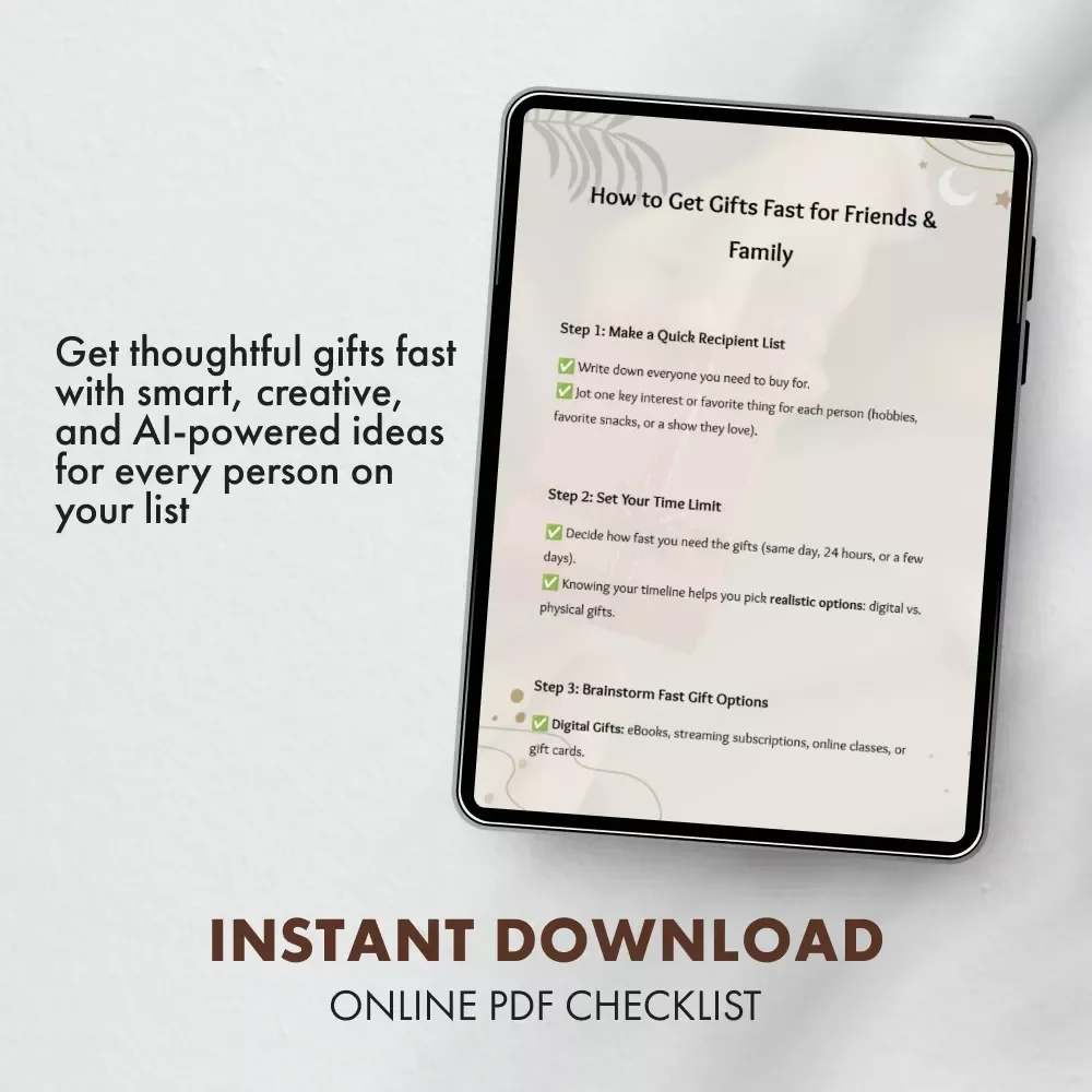 How to Get Gifts Fast for Friends & Family Checklist | Last-Minute Gift Ideas | Instant Download | Holiday & Birthday Gift Planner | Printable Guide on How to Get Gifts Fast for Friends and Family