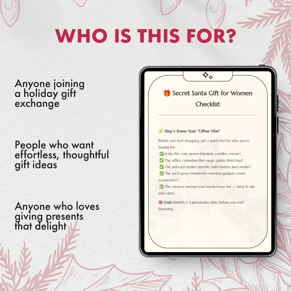 Secret Santa Gift for Women Checklist | Ultimate Digital Download for Easy, Fun & Thoughtful Holiday Gifting | Perfect for Finding Good Secret Santa Gifts for Women
