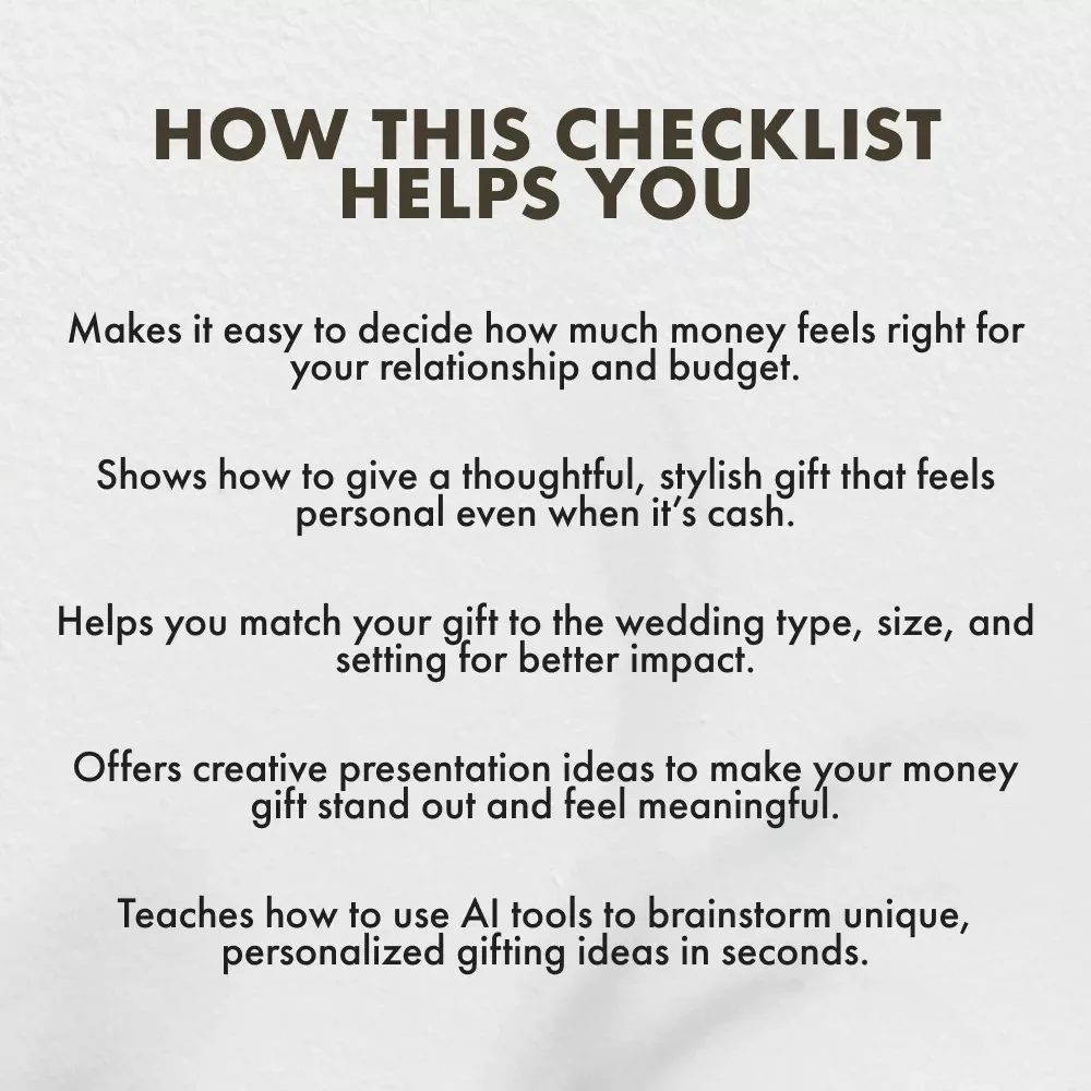 How Much Money to Give as a Wedding Gift | Printable Wedding Gift Etiquette Checklist | Digital Download Guide for Gift Amounts and Presentation Ideas | how much money for wedding gift
