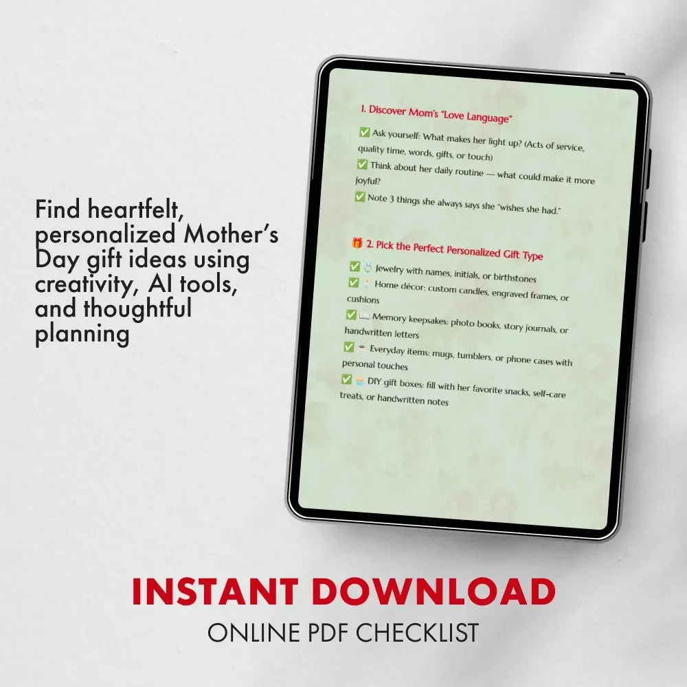 Mother’s Day Gifts That Melt Hearts | Ultimate Personalized Mother’s Day Gifts Checklist | Digital Download Guide for Creating One-of-a-Kind, Heartfelt Surprises