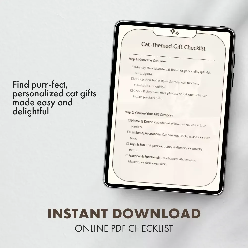 Cat-Themed Gift Checklist | Ultimate Digital Download for Cat Lovers | Cat Themed Gifts Guide for Perfect Presents