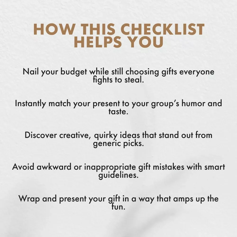 The Quirky White Elephant Gift Checklist | Funny Holiday Gift Ideas | Digital Download of Top White Elephant Gifts Guide